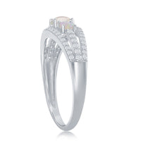 Sterling Silver Three-Stone White Opal CZ Band Ring - W-2108 ,