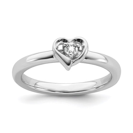 Sterling Silver Stackable Expressions White Topaz Heart Ring | QSK1525 ,