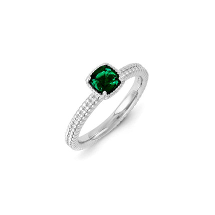 Sterling Silver Stackable Expressions Created Emerald Ring | QSK1095 ,