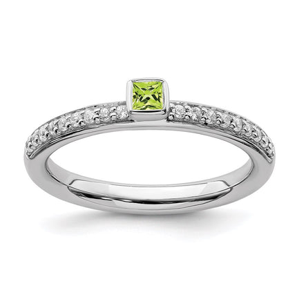 Sterling Silver Stackable Expressions Peridot & Diamond Ring | QSK2143 ,