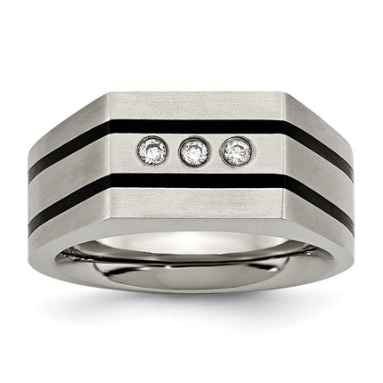 Titanium Brushed and Polished Black IP-plated CZs Ring | TB430 ,