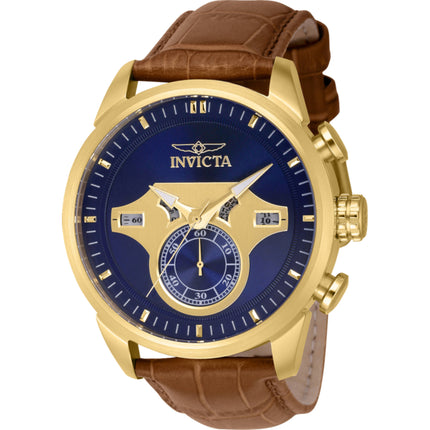 Invicta Men's Watch - Objet D Art Chrono Gold and Blue Dial Light Brown Strap | 43616 ,