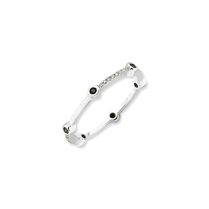 Sterling Silver Stackable Expressions Polished Black/White Dia Ring | QSK667 ,