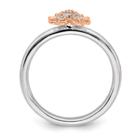 Sterling Silver & Rose Plated Stackable Expression Dia. Flower Ring | QSK1660 ,