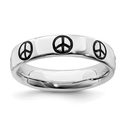 Sterling Silver Stackable Expressions Polished Enameled Peace Sign Ring | QSK104 ,