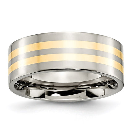 Titanium 14k Yellow Inlay Flat 8mm Polished Band | TB226 ,