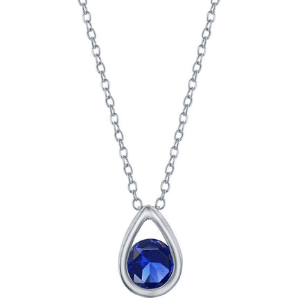Classic Women's Necklace - Sterling Silver Round Created Sapphire Pear-shaped | M-6895 ,