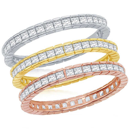 Classic Women's Tri-Color Channel-Set CZ Ring - W-2427 ,