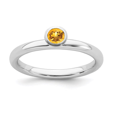 Sterling Silver Stackable Expressions High 4mm Round Citrine Ring | QSK468 ,