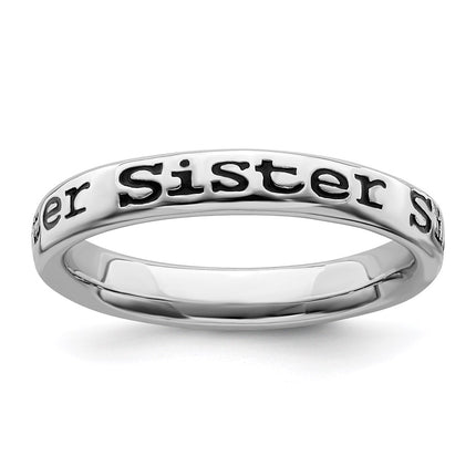 Sterling Silver Stackable Expressions Polished Enameled Sister Ring | QSK996 ,