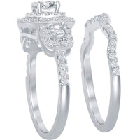 Classic Women's Double Halo White CZ Ring Set - W-2407 ,