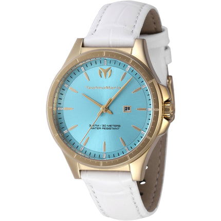 Technomarine Women's Watch - MoonSun Quartz Light Blue Dial White Strap | TM-822046 ,
