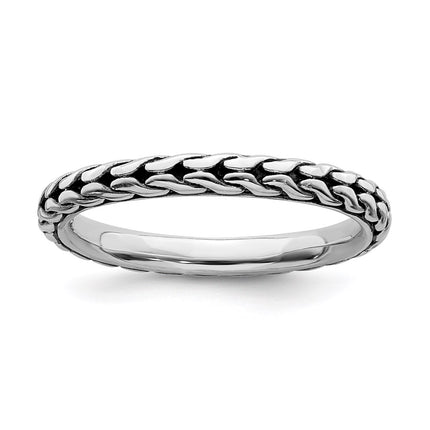 Sterling Silver Stackable Expressions Antiqued Ring | QSK798 ,
