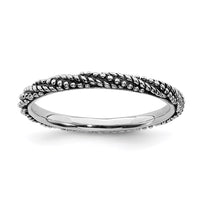 Sterling Silver Stackable Expressions Polished Antiqued Ring | QSK1842 ,