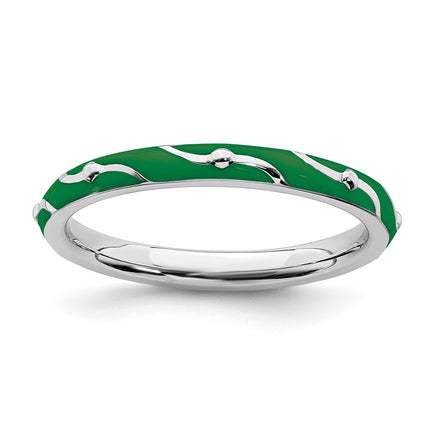 Sterling Silver Stackable Expressions Green Enamel Ring | QSK1501 ,