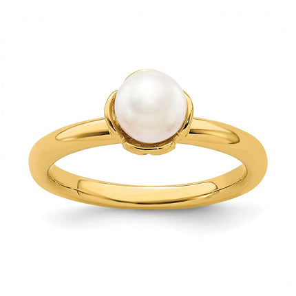 Sterling Silver Stack Exp. White FW Cultured Pearl Gold-plated Ring | QSK749 ,