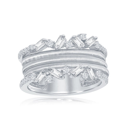 Sterling Silver Designer CZ Ring Bonded with Platinum, Size 8 ,