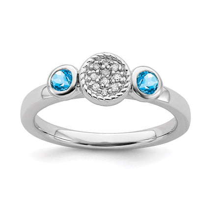 Sterling Silver Stackable Expressions Dbl Round Blue Topaz & Dia. Ring | QSK531 ,