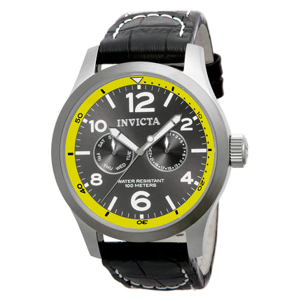Invicta 14141 Men's I Force Grey Bezel Grey Dial Black Leather Strap Watch ,