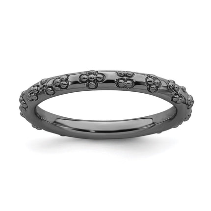 Sterling Silver Stackable Expressions Black-plated Textured Ring | QSK1616 ,