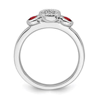 Sterling Silver Stackable Expressions Dbl Round Garnet & Dia. Ring | QSK520 ,