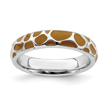 Sterling Silver Stackable Expressions Polished Enameled Animal Print Ring | QSK583 ,