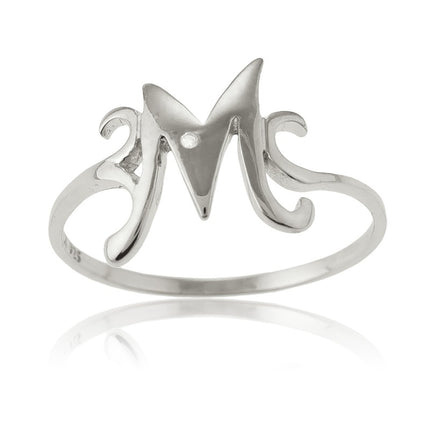 Sterling Silver Single CZ "M" Ring - W-9482 ,