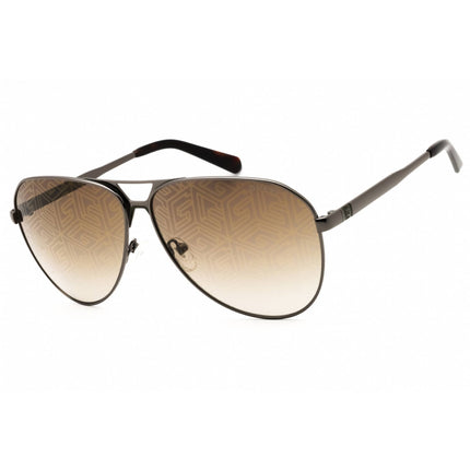 Guess Men's Sunglasses - Shiny Gunmetal Metal Aviator Frame Brown Lens | GU00069 08F ,