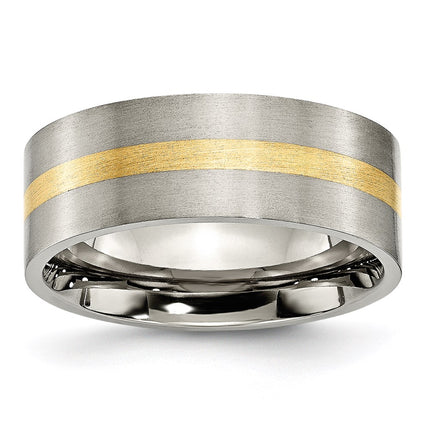 Titanium Flat 14k Yellow Inlay 8mm Brushed Band | TB218 ,