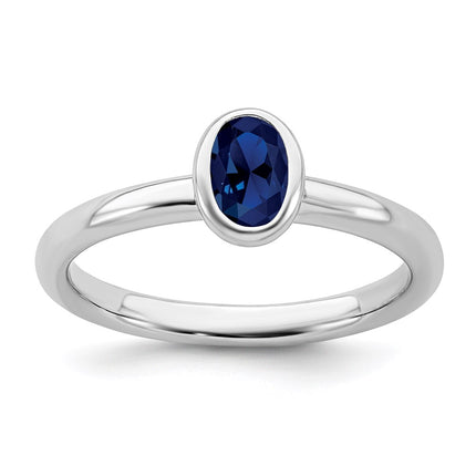 Sterling Silver Stackable Expressions Oval Created Sapphire Ring | QSK442 ,