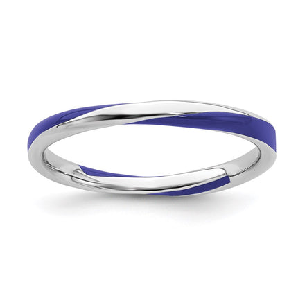 Sterling Silver Stackable Expressions Twisted Blue Enameled Ring | QSK559 ,