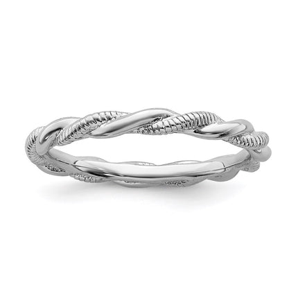 Sterling Silver Stackable Expressions Rhodium-plated Twist Ring | QSK1558 ,