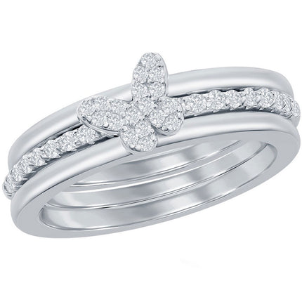 Classic Women's 3-pc Micro Pave CZ Butterfly Ring - W-2691 ,