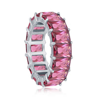 Sterling Silver 6mm Ruby CZ Emerald-Cut-Cut Eternity Band Ring - W-2333 ,