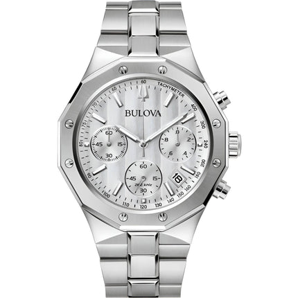 Bulova Men's Watch - Classic Chronograph Silver Dial Stainless Steel Bracelet | 96B408 ,