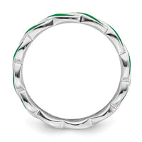 Sterling Silver Stackable Expressions Green Enamel Ring | QSK1511 ,