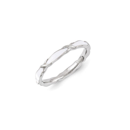 Sterling Silver Stackable Expressions White Enameled Ring | QSK1151 ,