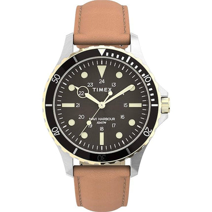 Timex Men's Watch - Navi XL Quartz Black Dial Tan Genuine Leather Strap | TW2U55600 ,