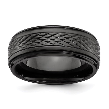 Black Zirconium Polished Ridged Edge 8mm Band | ZCR101 ,