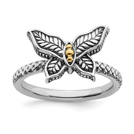 Sterling Silver & 14k Stackable Expressions Antiqued Ring | QSK862 ,