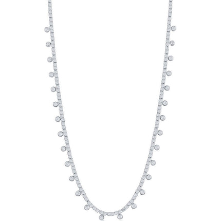 Classic Women's Necklace - Sterling Silver CZ Tennis with Hanging CZ's | M-6924 ,