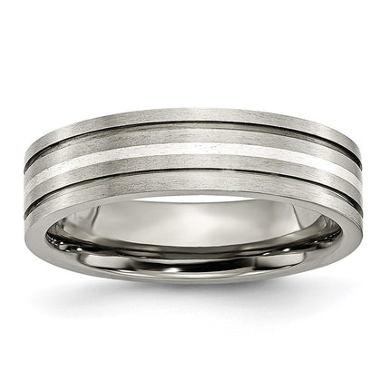 Titanium Grooved Sterling Silver Inlay 6mm Brushed Band | TB371 ,