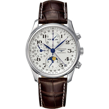 Longines Men's Watch - Master Moon Phase Silver Dial Brown Leather Strap | L27734783 ,