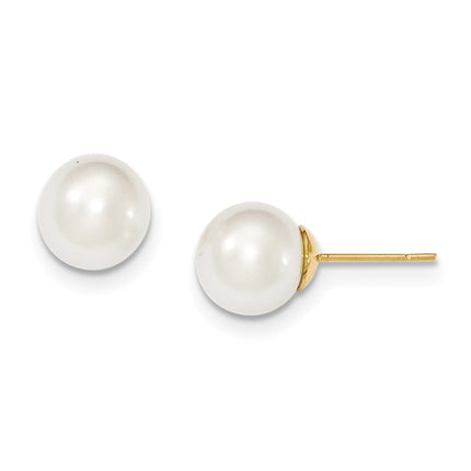 14k 10-11mm White Round Saltwater Cultured South Sea Pearl Post Earrings ,