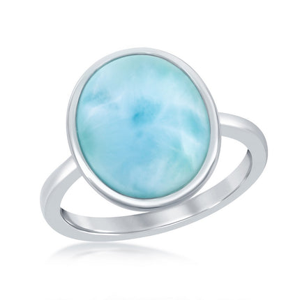 Sterling Silver Larimar Oval with Design Border Ring, Size 9 ,