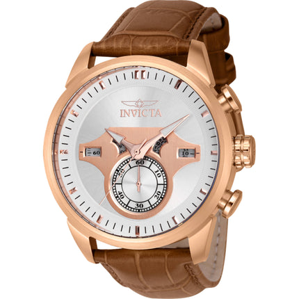 Invicta Men's Watch - Objet D Art Silver and Rose Gold Dial Light Brown Strap | 43618 ,