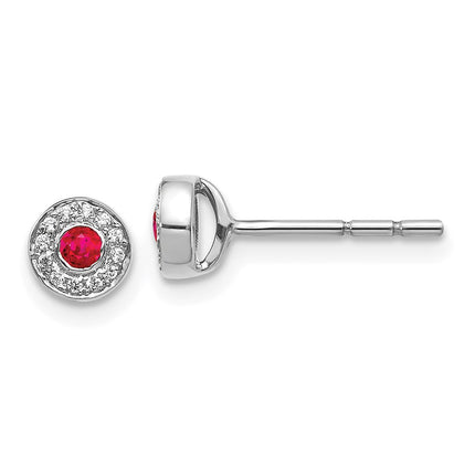 14k White Gold Diamond and Ruby Post Earrings ,