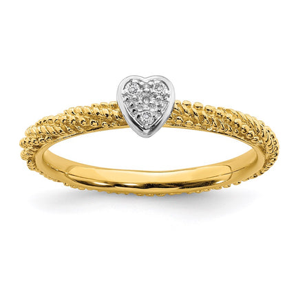 Sterling Silver Diamond Stackable Expressions Yellow Gold Plated Heart Ring | QSK1829 ,