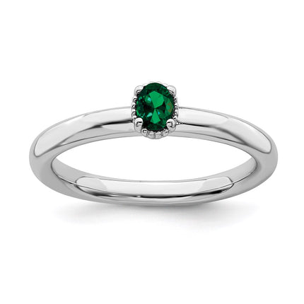 Sterling Silver Stackable Expressions Created Emerald Single Stone Ring | QSK1571 ,