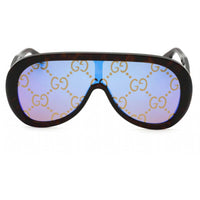 Gucci Men's Sunglasses - Havana Shield Full Rim Plastic Frame Blue Lens | GG1370S 002 ,